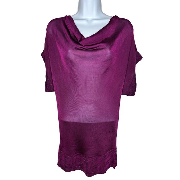 NWT Express Women's Sz M Plum Cowl Neck Metallic Sheer Layer-able Blouse (1524) - Picture 1 of 6